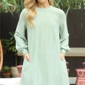 Green Swiss Dot Long Sleeve Dress